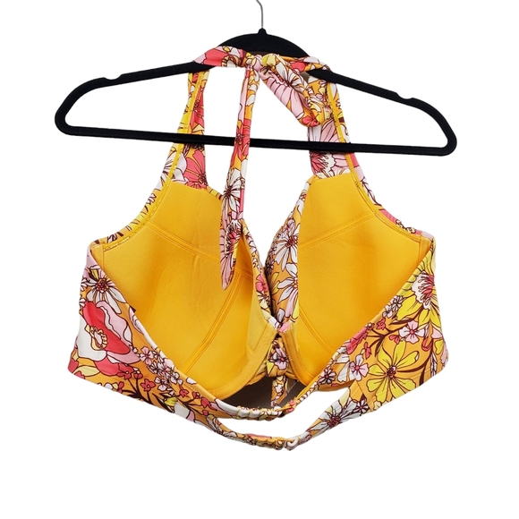 Adore Me Yellow Floral Print Shelby Halter Neck Bikini Swimsuit Top Size 42G - Picture 4 of 5